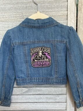 Custom JOHNNY CASH Young Hearts Hand-sewn Girly Cropped Denim Jacket SZ3 Toddler